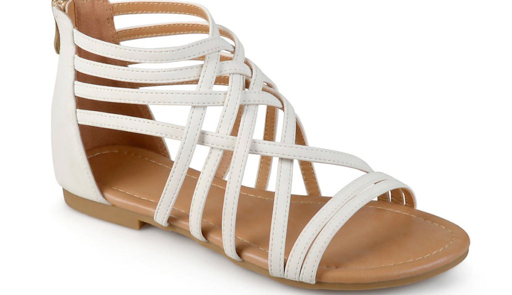 white leather criss-cross strappy flat sandals