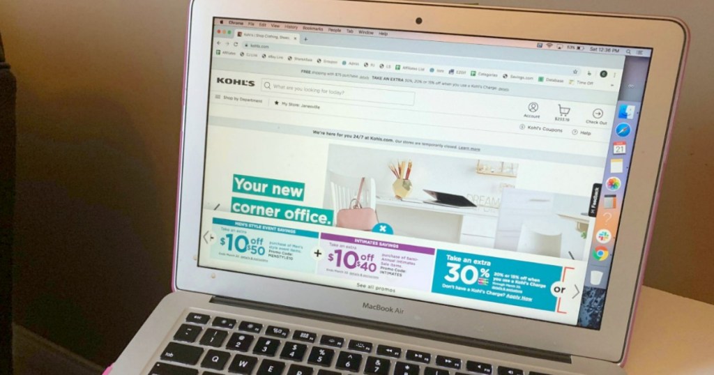 Laptop open to Kohl's website