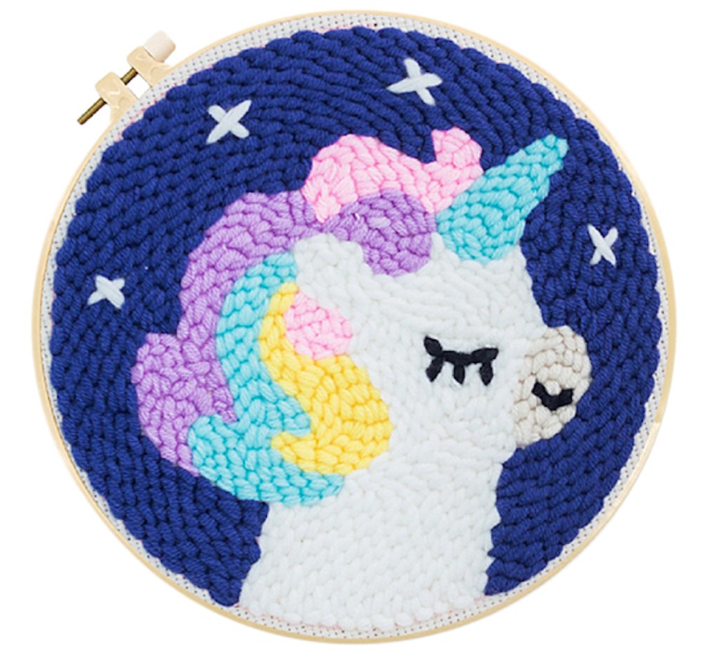Unicorn Round Punch Needle Kit completed