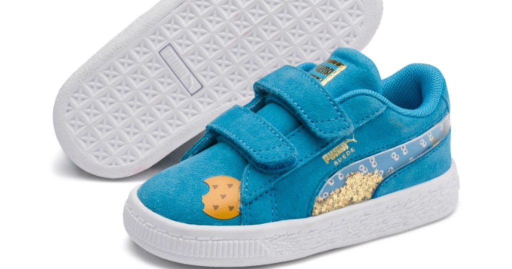 PUMA sesame street toddler shoe with Cookie Monster on it