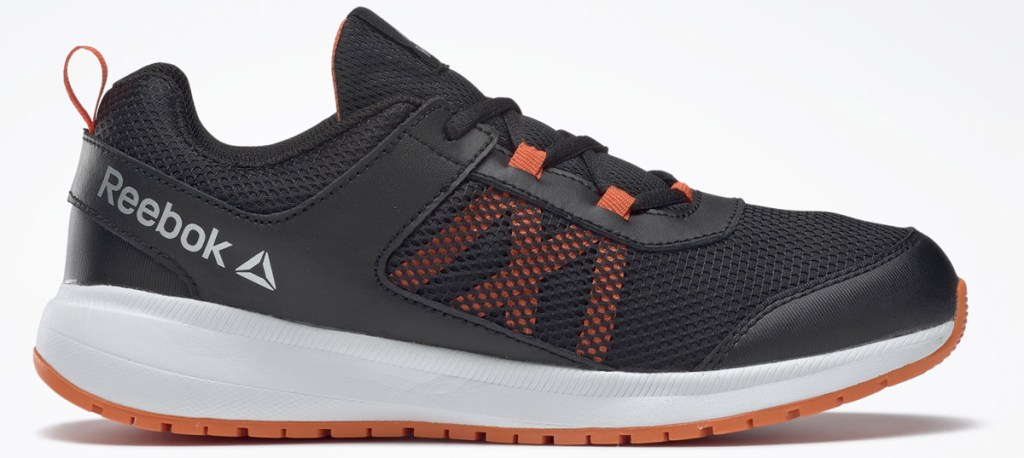 black and orange boys mesh reebok shoe