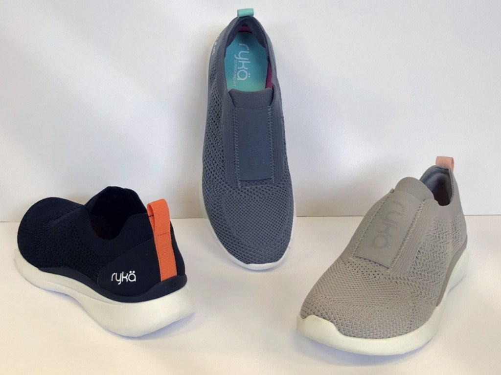 blue and gray slip on shoes