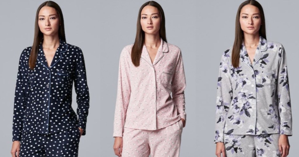 three women wearing simply vera wang pajamas