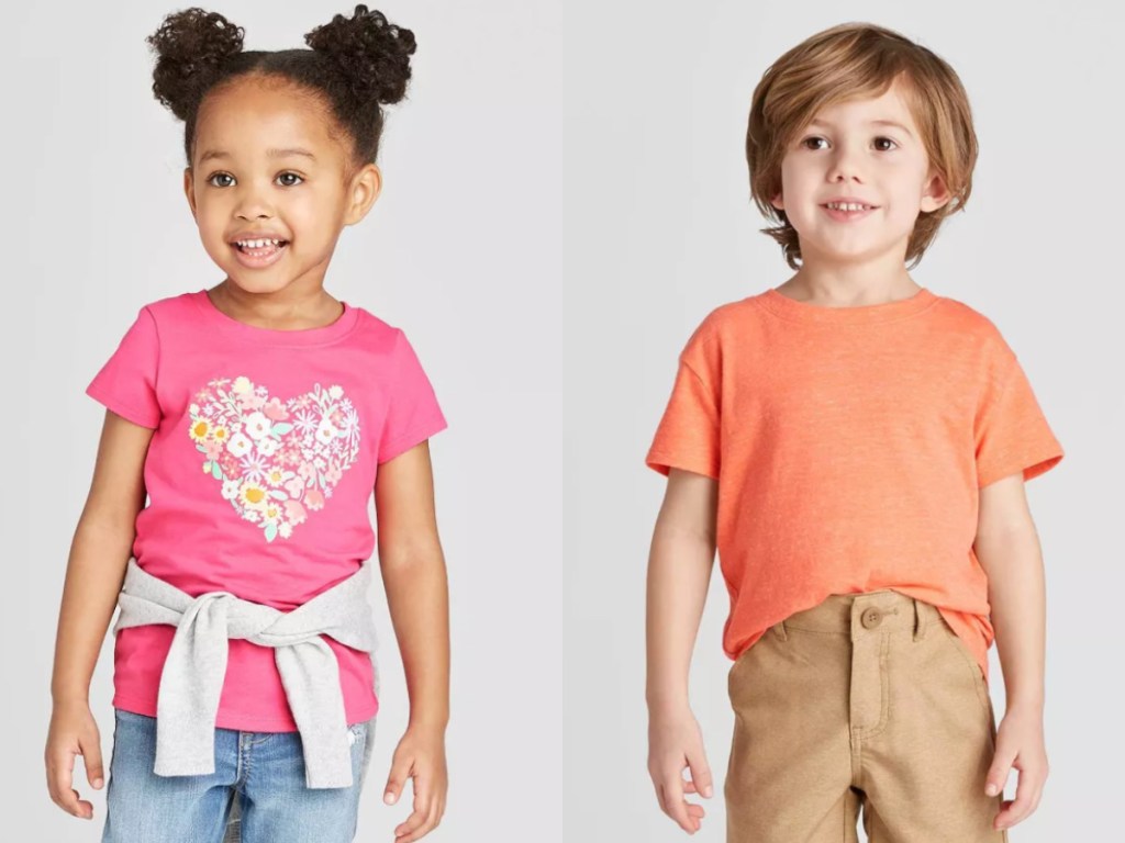 little boy and little girl wearing t-shirts