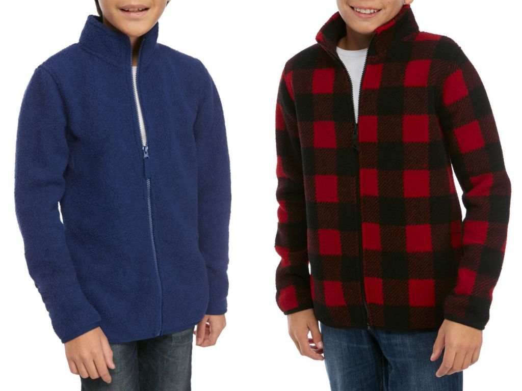 Navy Blue and Red and Black Buffalo Plaid True Craft Boys Sherpa Jacket