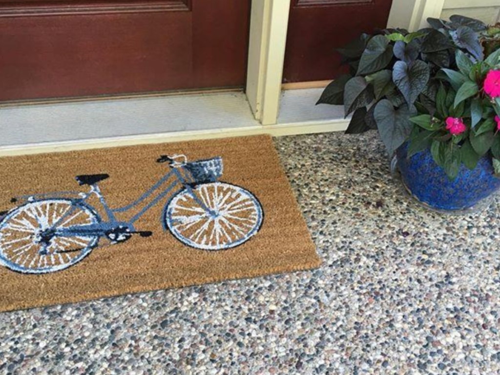 bike front door rug on door stoop