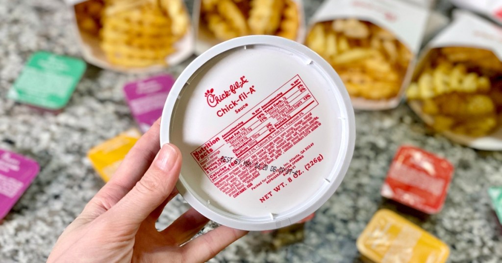 tub of Chick-fil-A Sauce and waffle fries