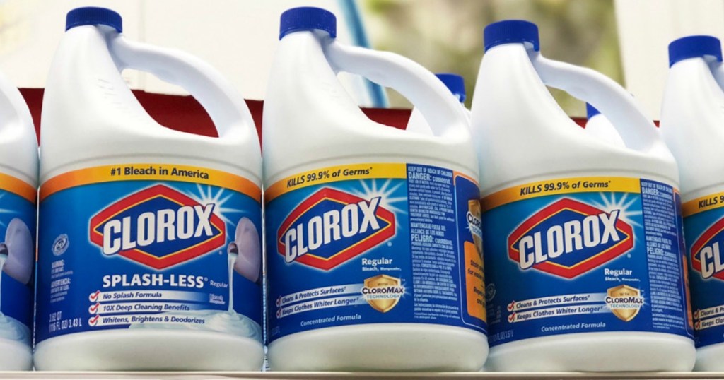 bottles of bleach on store shelf