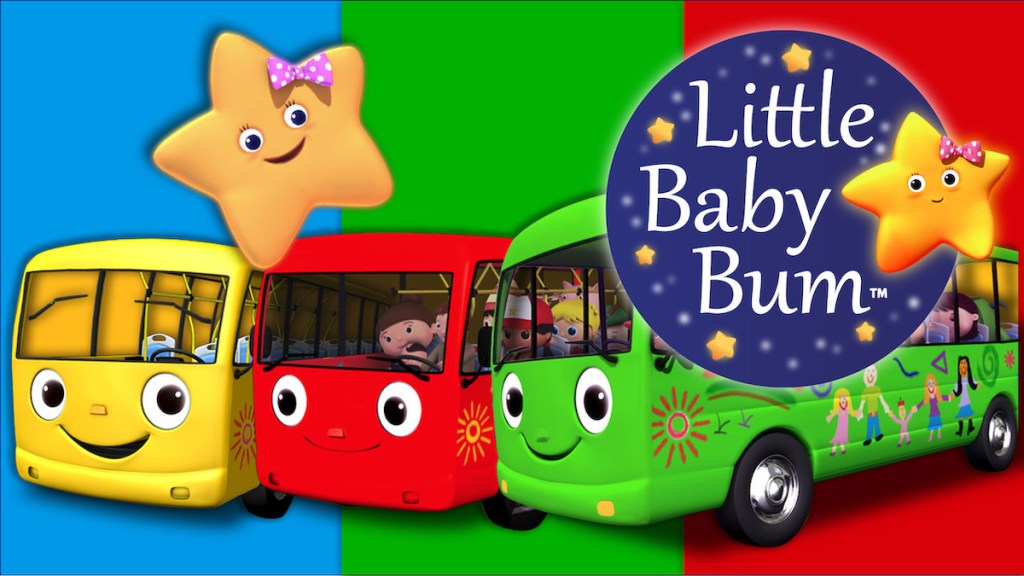 yellow red green cartoon school buses with star little baby bum logo