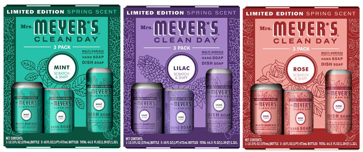 3 packs of mrs meyers clean day spring scents