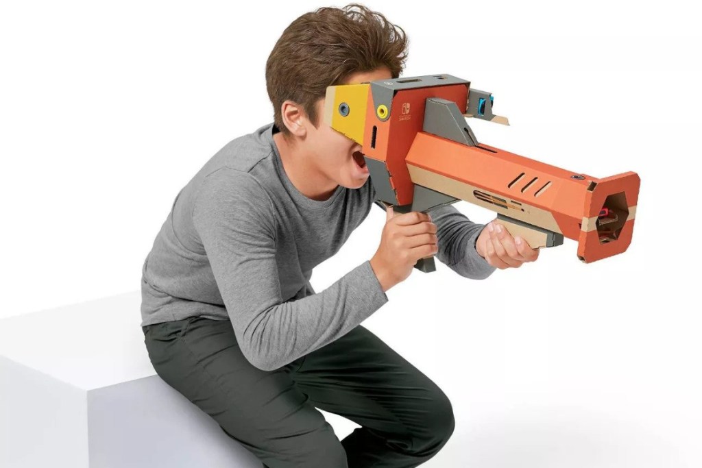 nintendo labo blaster on boys face