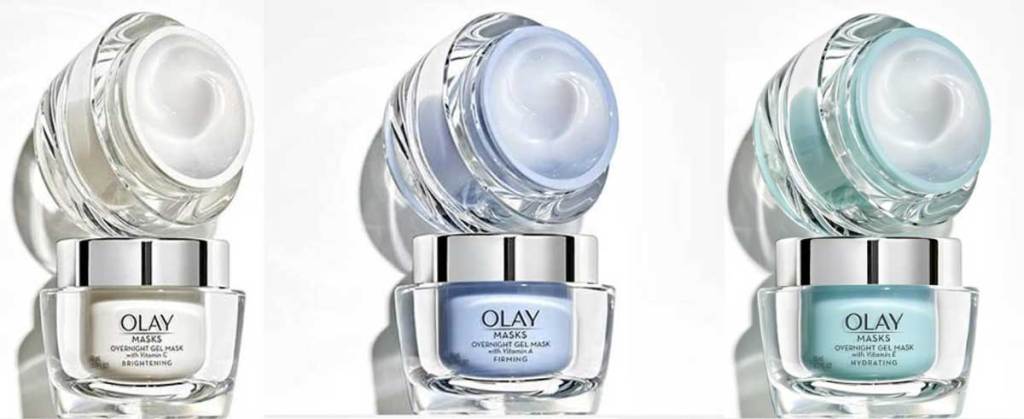 olay overnight gel masks in three varieties stock images