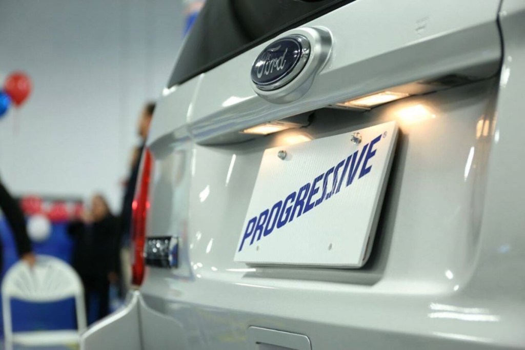 Progressive license plate on Ford vehicle