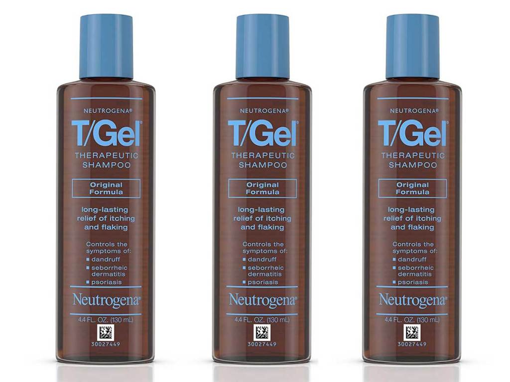 3 bottles of neutrogena tgel shampoo stock images