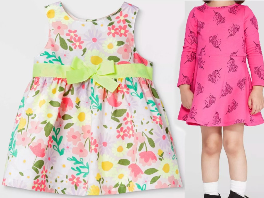 pink butterfly dress and multi color flower dress from target