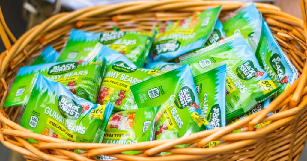 basket filled with pouches of gummy bears