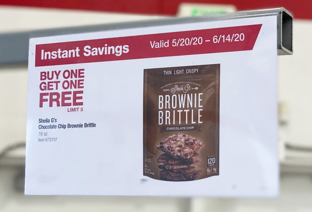 sale sign in costco for buy one, get one free sale on brownie brittle