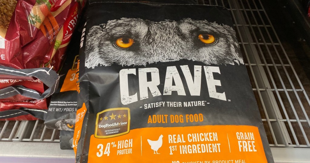 Crave chicken dry dog food on store shelf