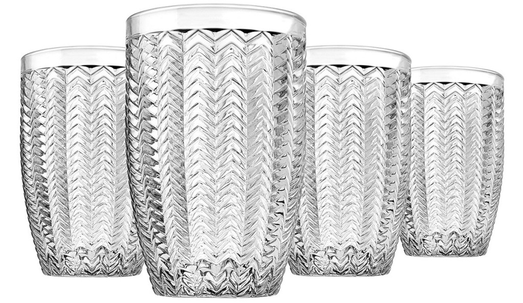 set of four highball glasses with chevron design
