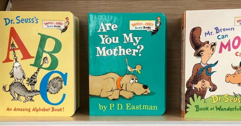 3 dr. suess board books lined up on store shelf 