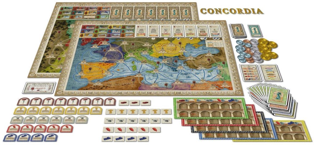 Concordia game set up with components