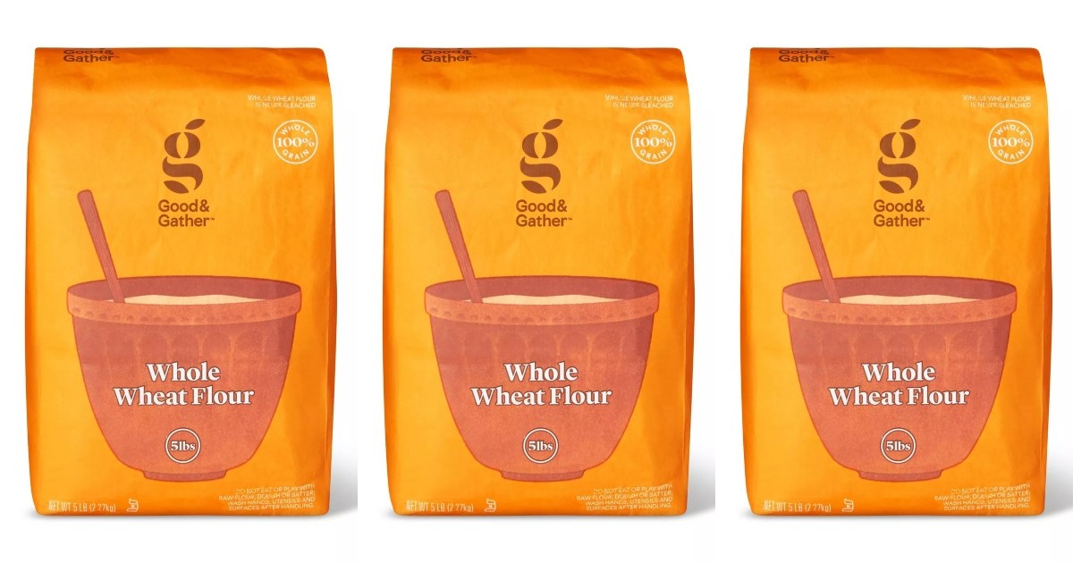 three bags of whole wheat flour