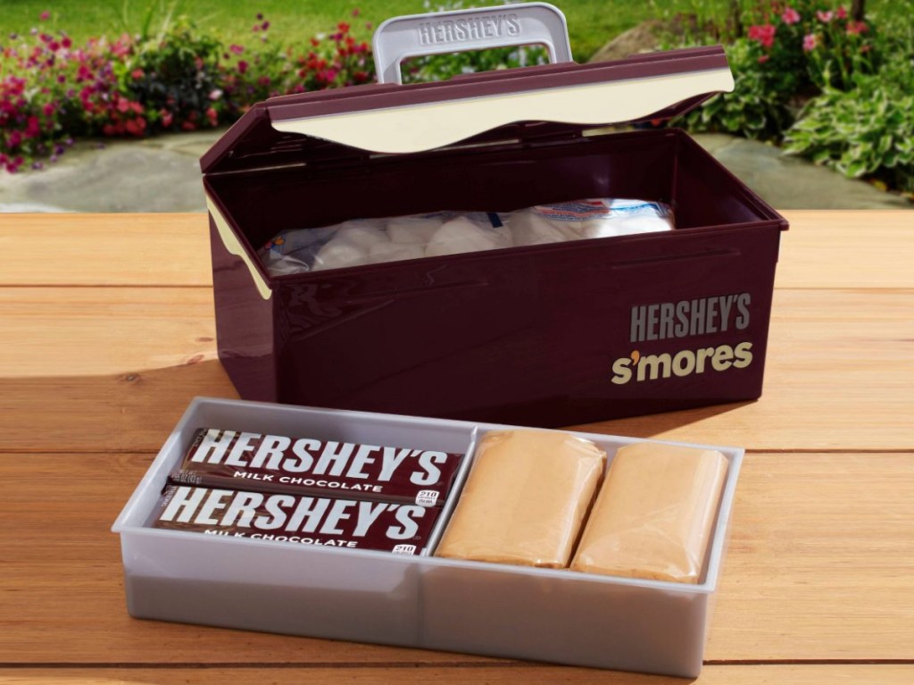 container shaped like chocolate bar on table outside