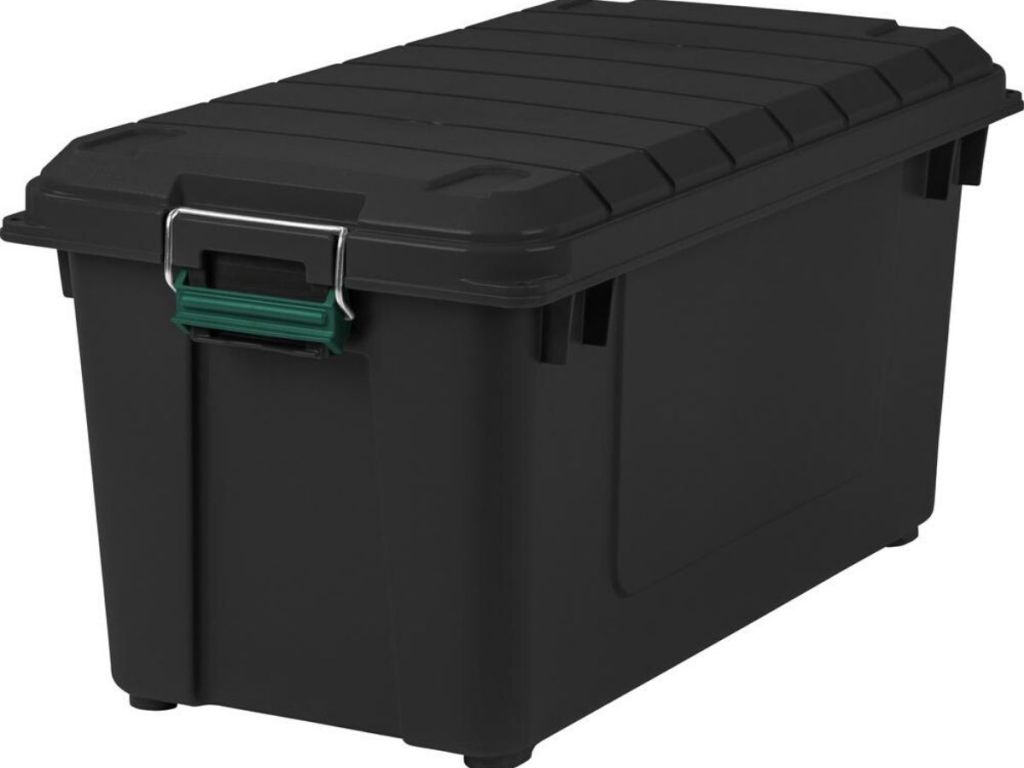 large black heavy duty storage bin with lid