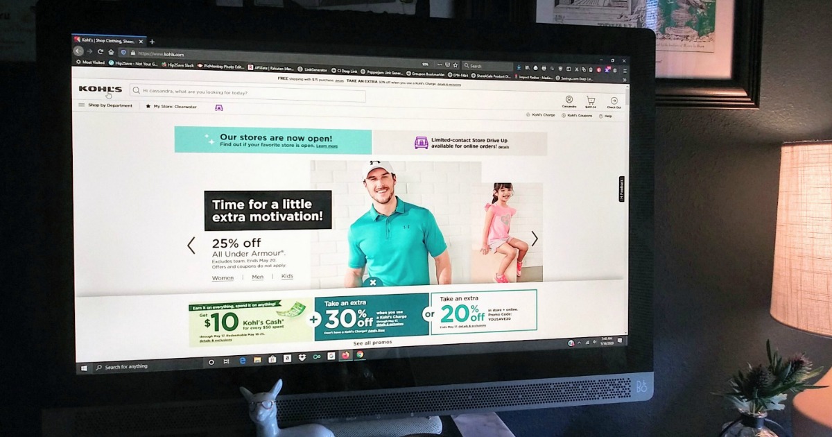 Large computer monitor with Kohl's website up