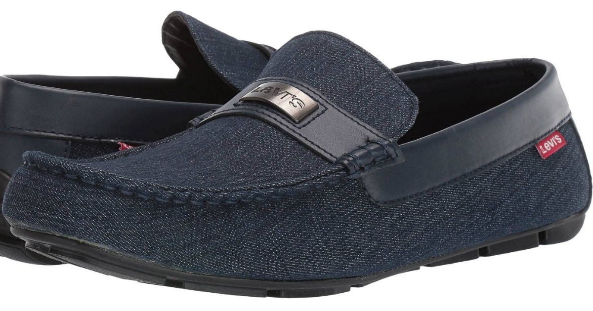 stock image of men's loafers in blue denim color