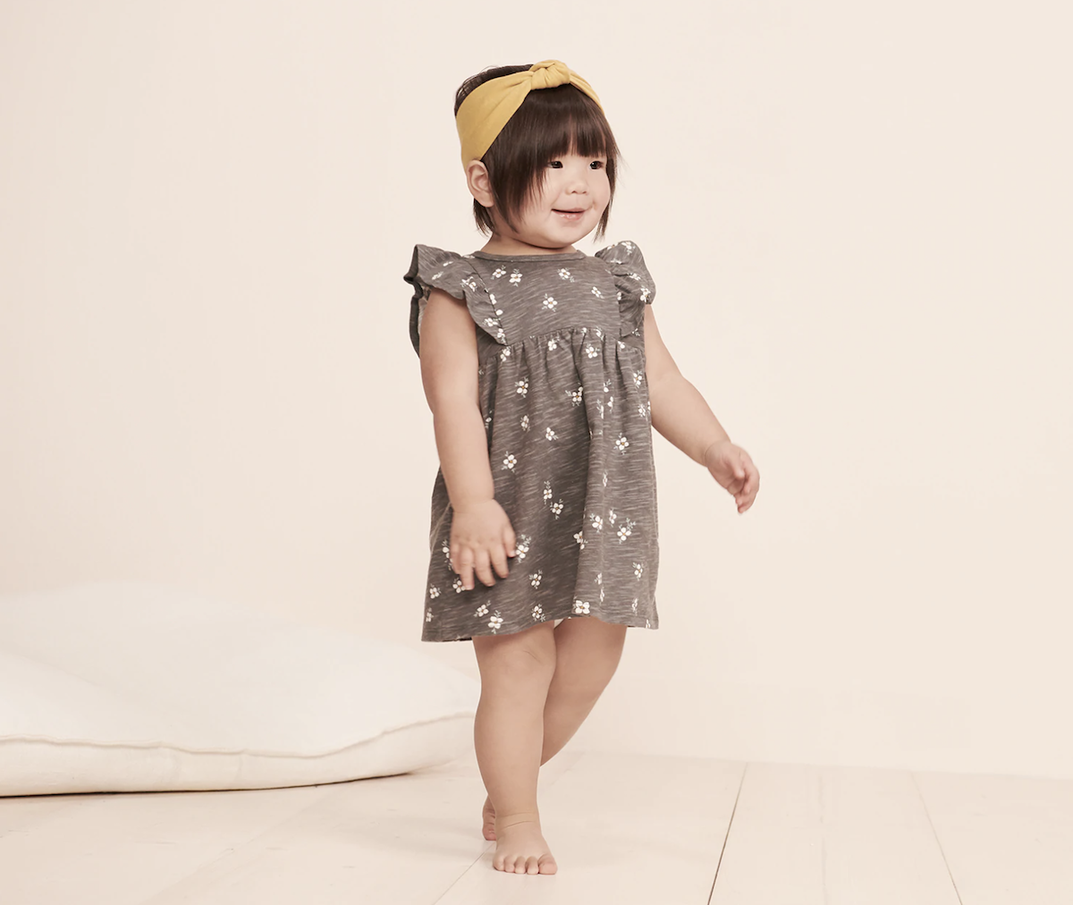 baby wearing Little Co. by Lauren Conrad Ruffle Dress &amp; Headband Set in grey and yellow