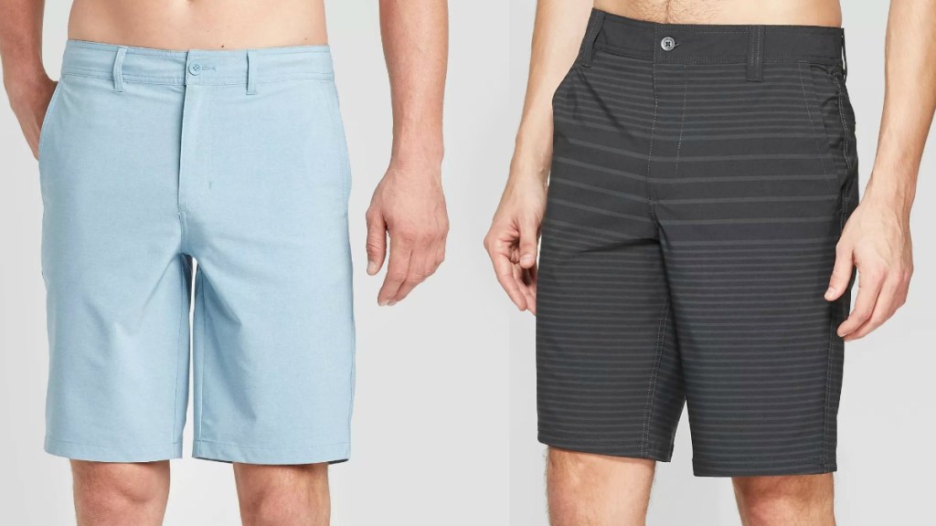 Two men wearing hybrid shorts