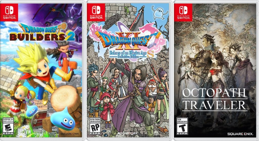 three video game covers for Nintendo Switch