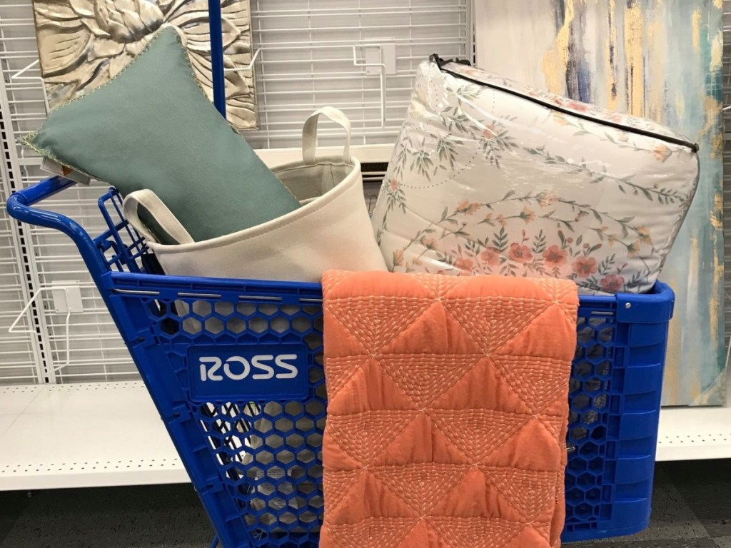 Ross shopping cart with pillows and blankets