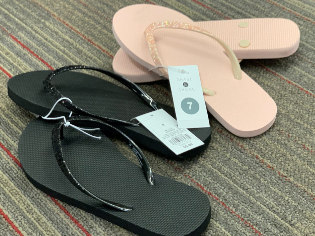 black and pink pair of glitter women sandals