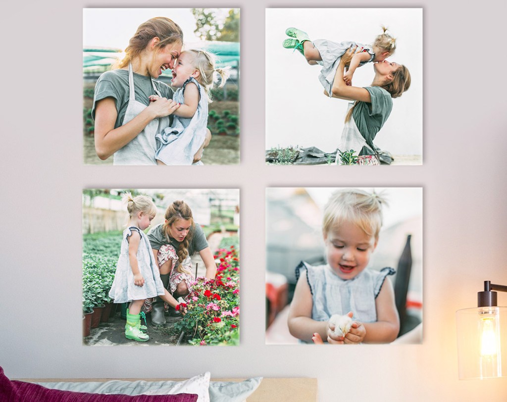 four 8x8 photo tiles hanging on wall