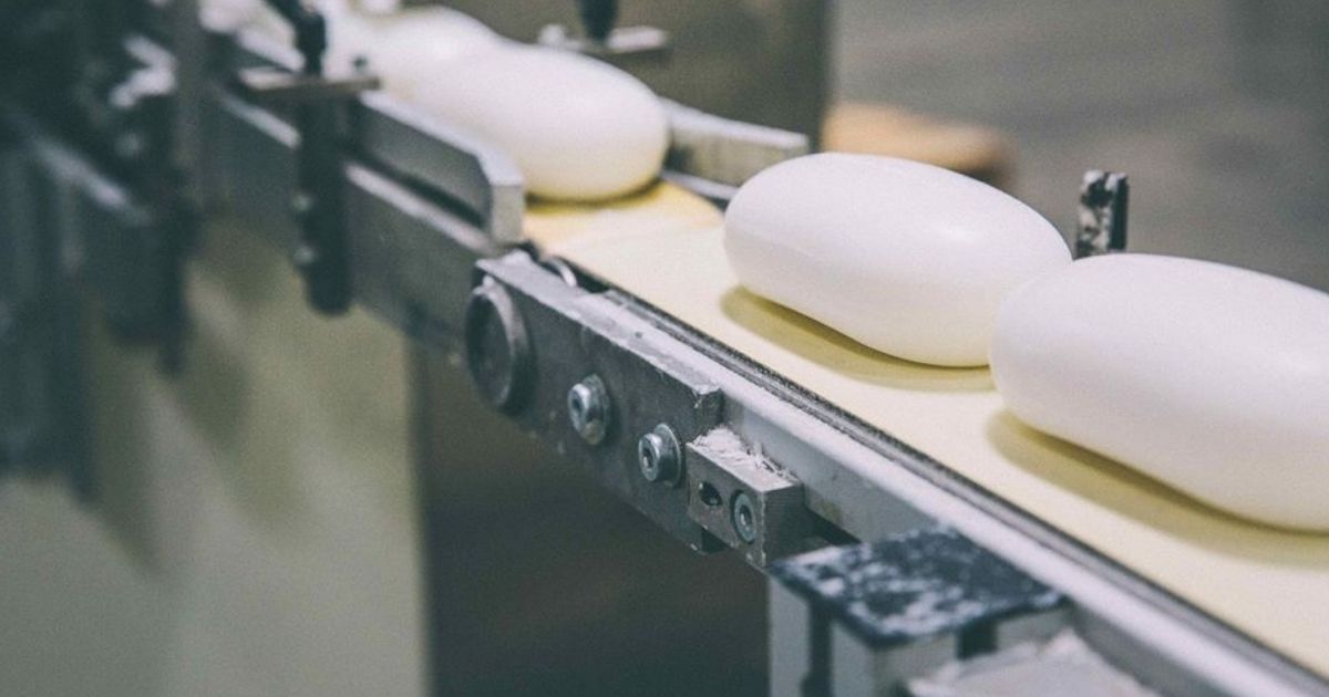 Bars of soap on a conveyor 