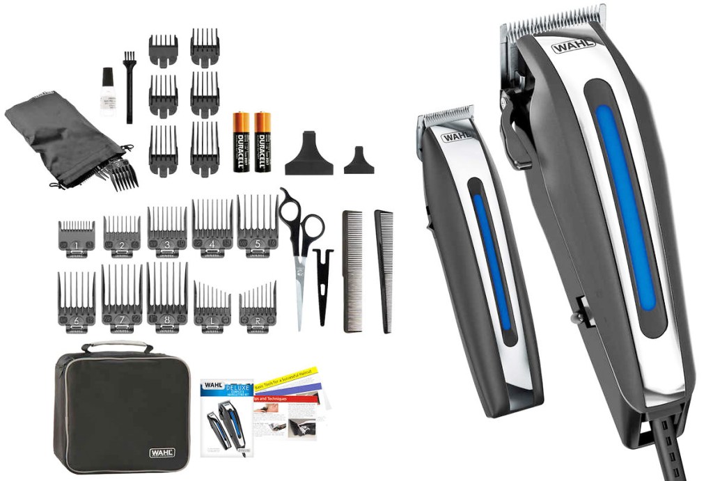 men's grooming haircutting trimmer, beard trimmer, and included guards and accessories