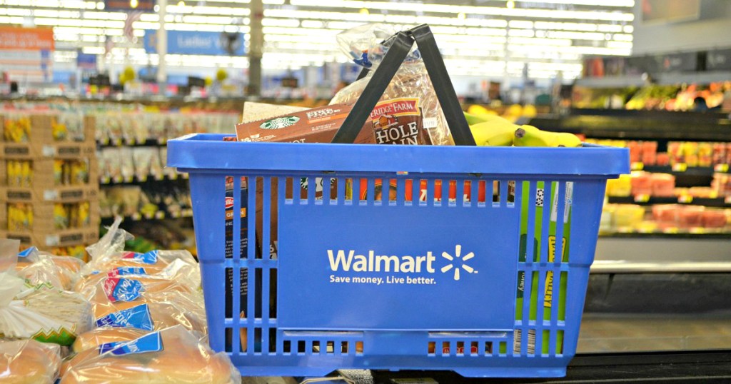 walmart shopping basket with food