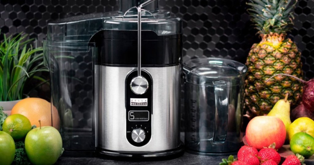 bella pro series juicer on counter next to fruit