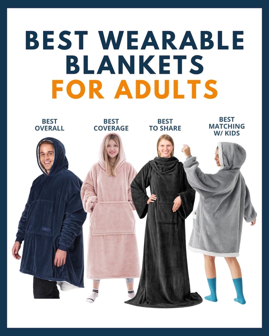 collage graphic of the best wearable blankets