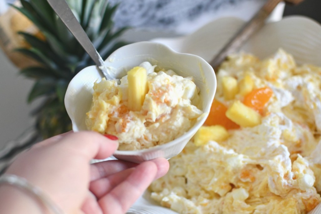 4th of July party ideas - bowl of pineapple fluff salad