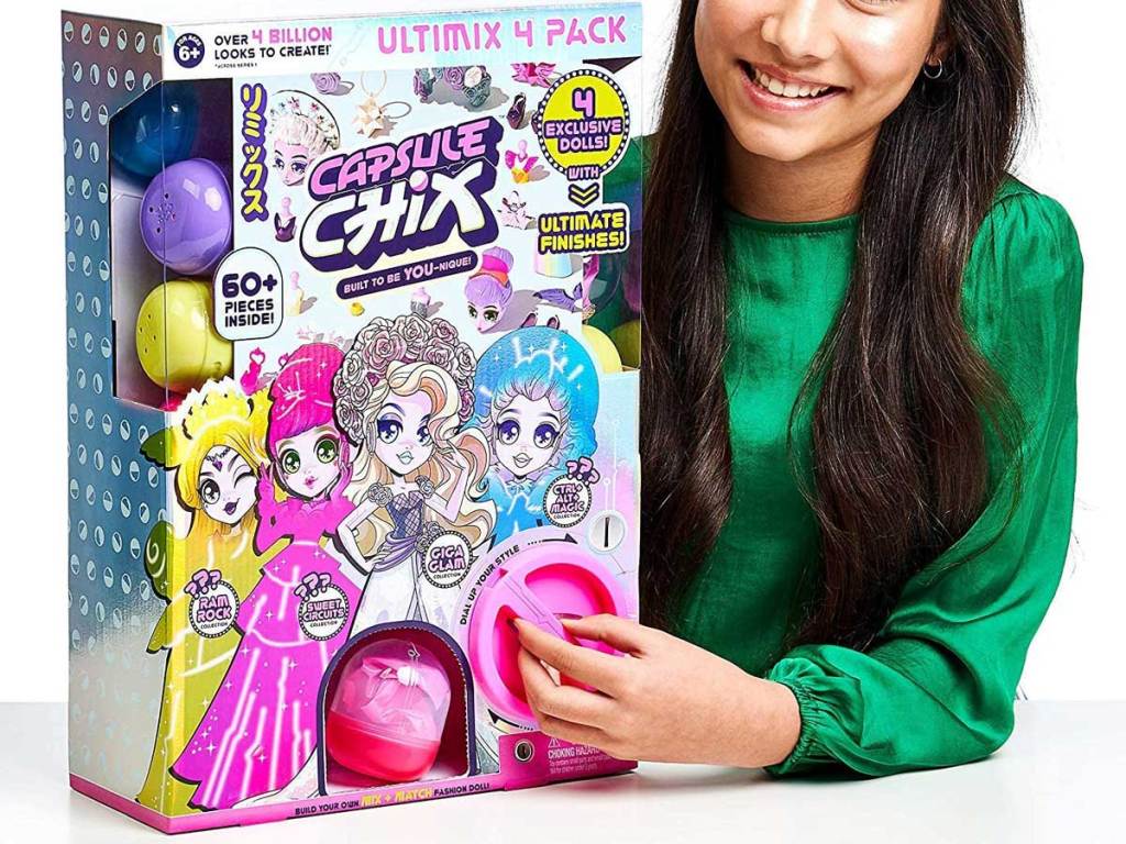 girl playing with capsule chix 4 pack