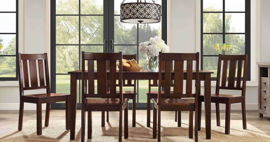 dining room set in mocha in a dining room 