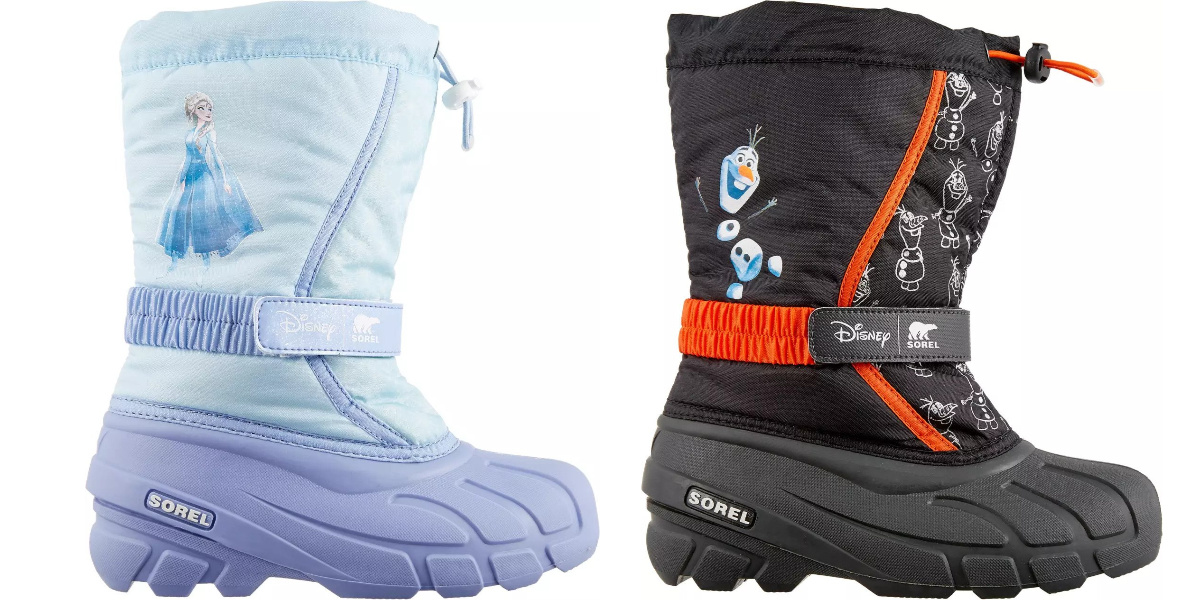 disney snowboots one elsa one olaf side by side