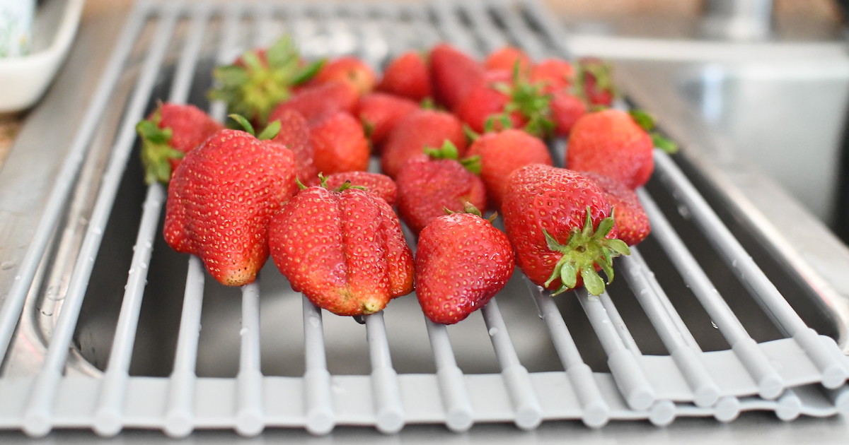 pile of fresh strawberries on 