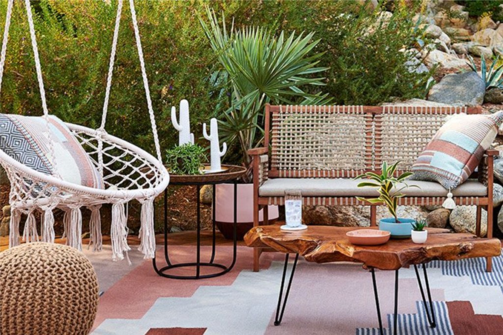 boho hanging chair on patio