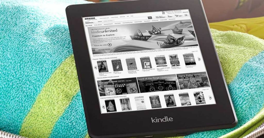 kindle paperwhite on a beach towel