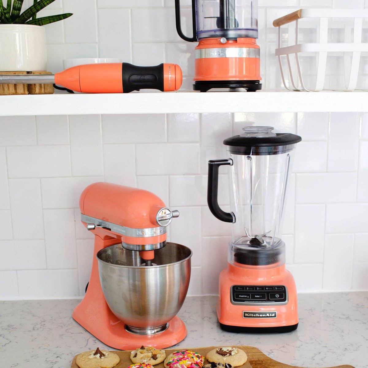 salmon-colored KitchenAid appliances