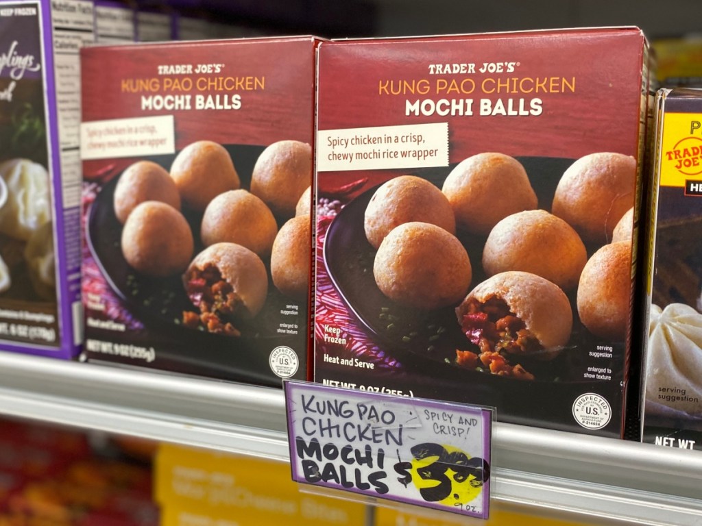 Kung Pao Mochi Balls on shelf at Trader Joe's